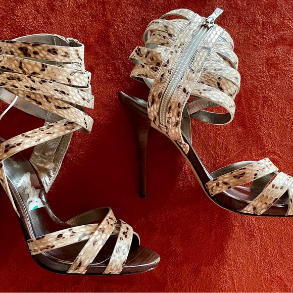 MARCIANO Strappy SNAKESKIN Print LEATHER Sole Sandal HEELS Size 7M - Picture 4 of 10